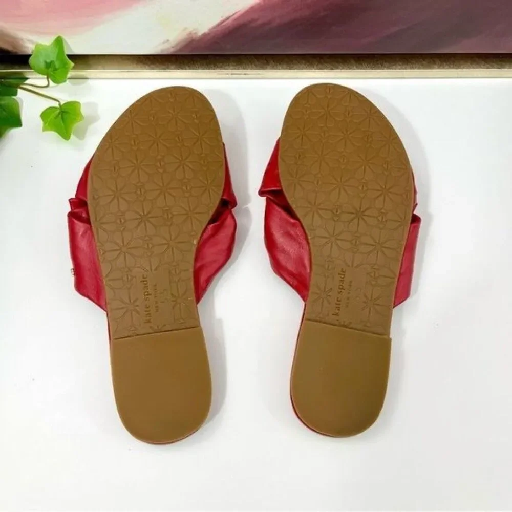 Kate Spade Marcella Red Leather Knotted Slip On Sandal Size 5.5